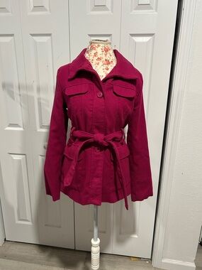 BONGO Women’s Belted Magenta Pea Coat